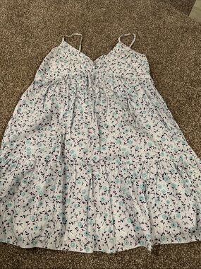 wild fable White Floral Dress with Teal and Navy Details